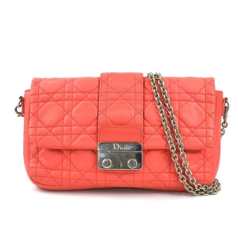 Christian Dior Cannage Crossbody Shoulder Bag Leather Metal Pink Silver